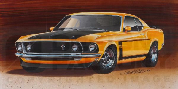 Design Factory Art by Jim Gerdom - 1969 Mustang Boss 302 (yellow)