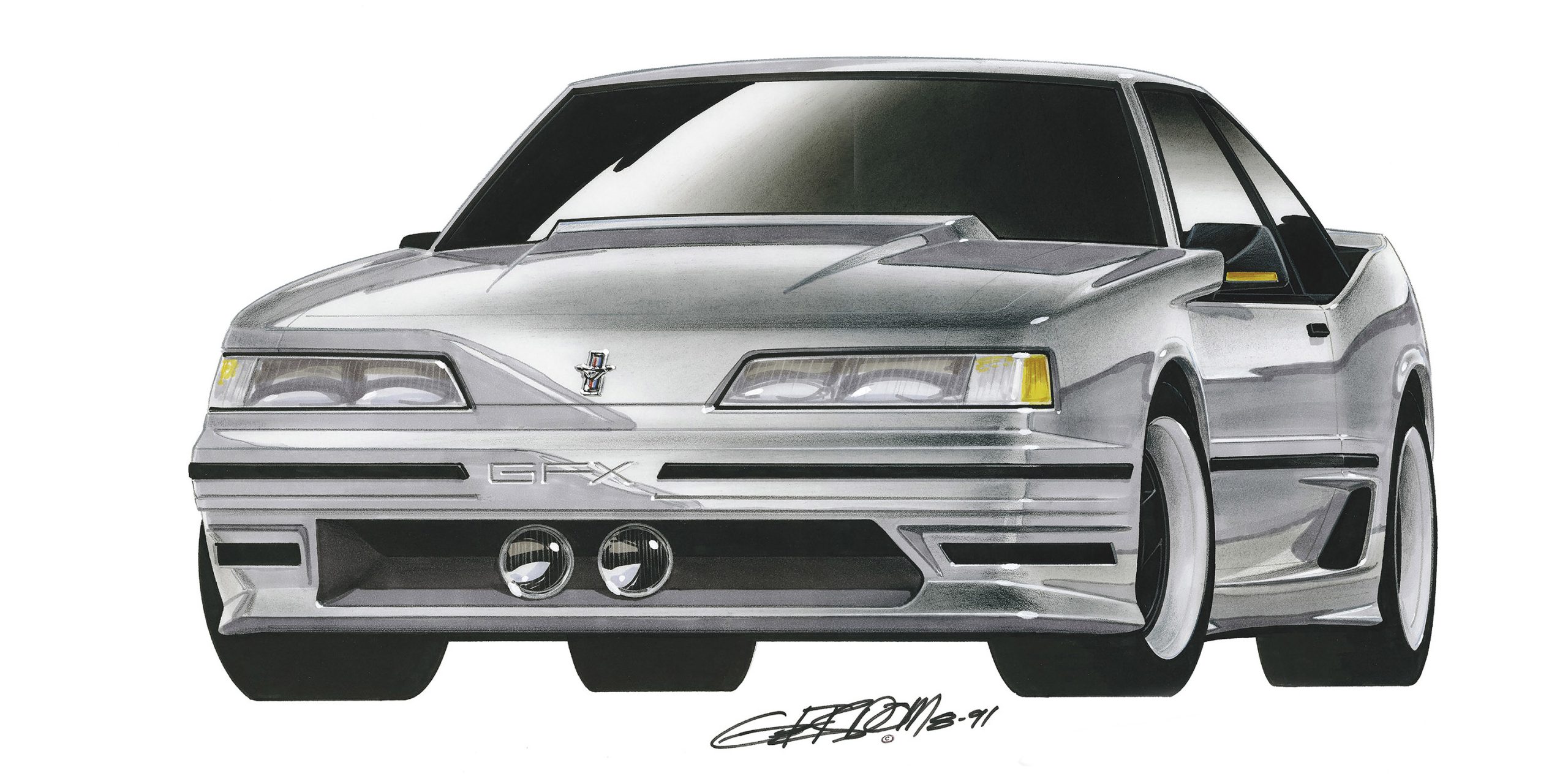 Design Factory Art by Jim Gerdom - 1989 Aeroform Mustang GFX (c)1991